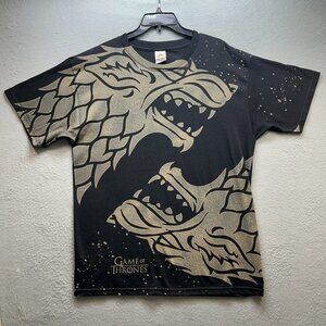 Game of Thrones Shirt Mens Large Black Stark Direwolf All Over Print Alstyle Y2K